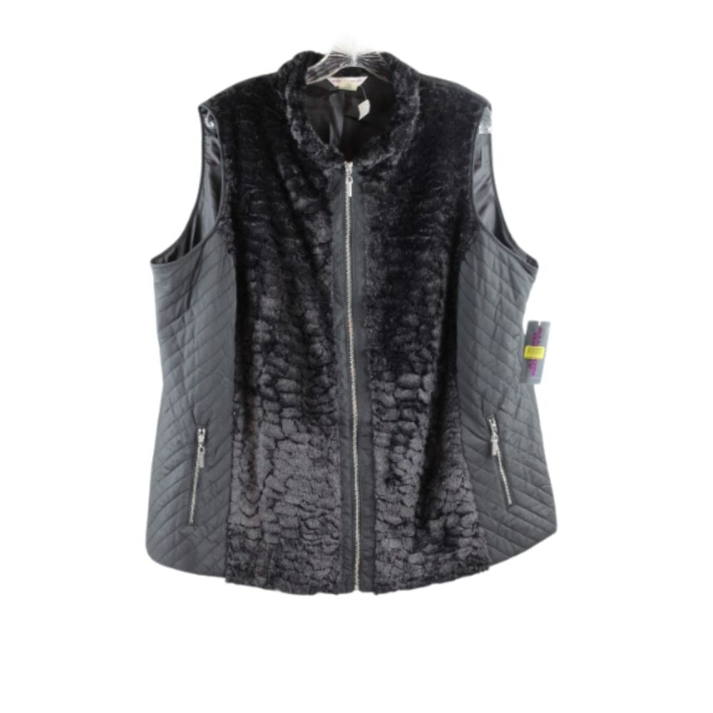 Allison Daley Black Women's Sleeveless Vest Full Front Zip Closure 20W 054